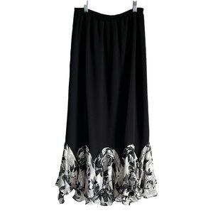 Black Floral 2 Tier Ruffle Hem Skirt With Elastic Waistband Size 10 Unique